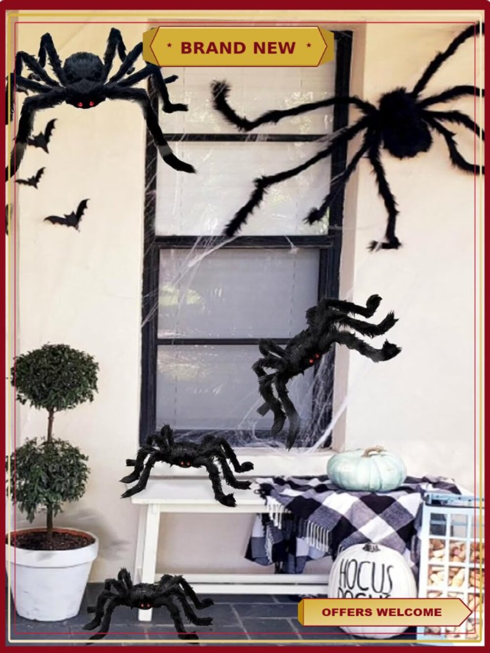 Scary Hairy Spider Decorations Set of 6 for Haunted House Indoor & Outdoor